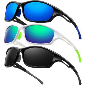 Sports Sunglasses for Men Women: 3 Pack Wraparound Goggles Sports Glasses,UV400 Protection Shades for Cycling Fishing