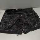 Women Sparkle Rhinestone Mesh Sheer Bikini Sets Halter Bra Top High Waist Shorts Bottom Swimsuits Rave Outfit (Black, M)