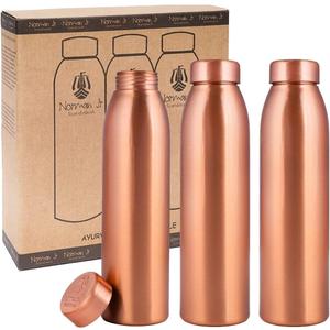 NORMAN JR, Copper Water Bottle 1L - Gift Box of 3, Plain, an Ayurvedic vessel made of pure copper - helps you drink more water with many health benefits