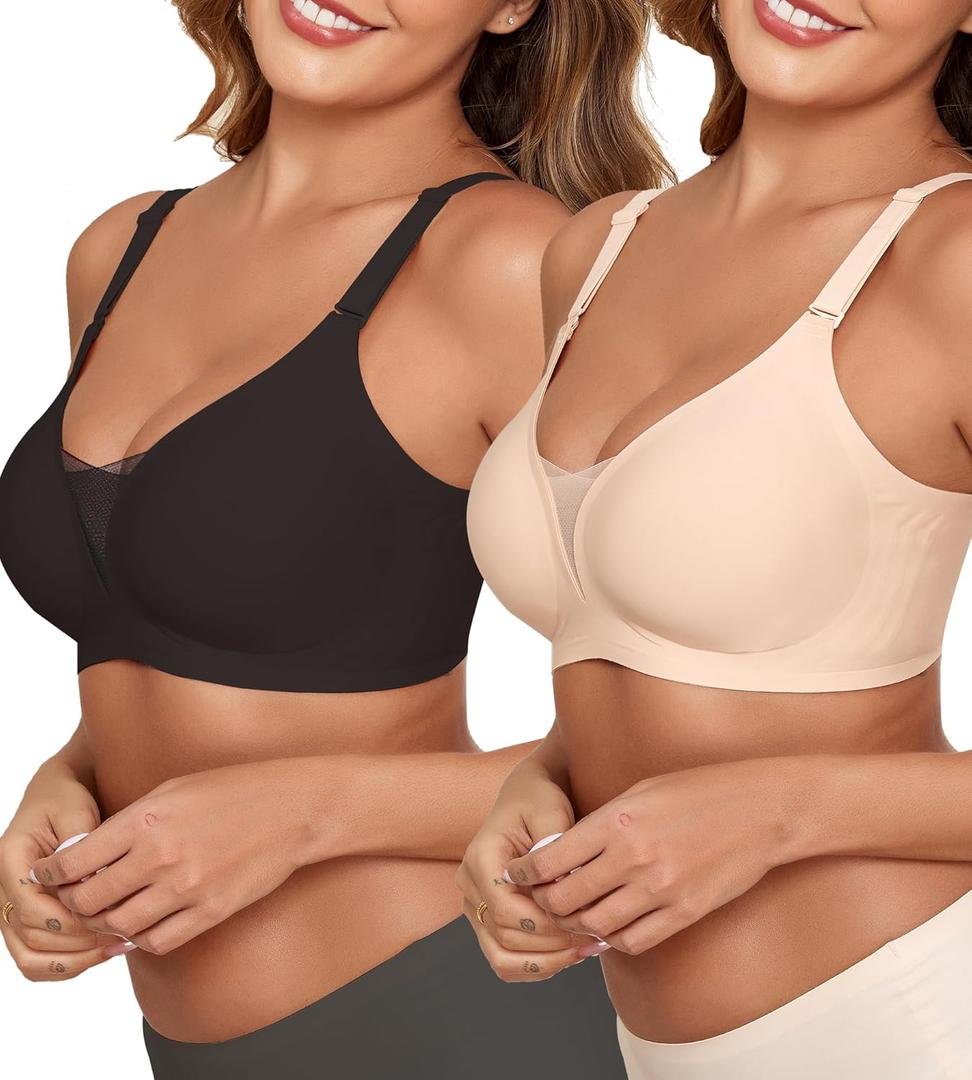 COOL CUTE Jelly Bras for Women No Underwire Sexy V-Neck Mesh Comfy Wireless Bralettes Seamless Everyday Tshirt Bra (Beige, S)