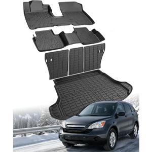 Floor Mats & Cargo Liner for Honda CRV 2007-2011 Full Set | All-Weather Durable TPE Floor Liner Trunk Mats with Backrest Mats Accessories for Honda CRV 2007-2011