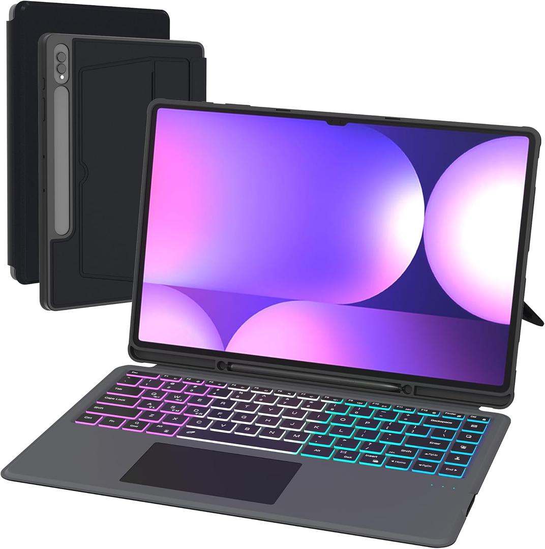 for Samsung Galaxy Tab S9 Ultra/S8 Ultra/S10 Ultra 14.6" Keyboard Case: 7 Colors Backlit Keyboard with Trackpad | Smart Touchpad Magnetic Detachable Keyboard Cover for 14.6 inch Tab S10 Ultra/S9 Ultra