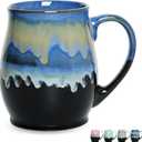 Bosmarlin Extra Large Ceramic Coffee Mug, 25 Oz, Dishwasher and Microwave Safe, Big Oversized Tea Cup, Reactive Glaze (Blue)