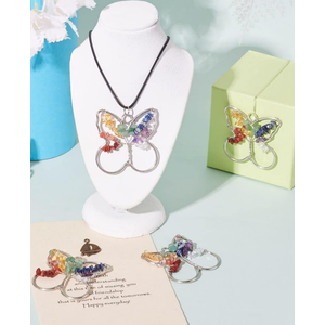 Fashewelry 4pcs 7 Chakra Tree of Life Pendant Crystal Quartz Pendants Butterfly Platinum Wire Wrapped Healing Reiki Charms for DIY Jewelry Necklace Bookmark Making Yoga Meditation