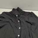 OYOANGLE Women's Lace Sheer Button Down Puff Long Sleeve Blouse Business Casual Dressy Tops (X-Large, Black)