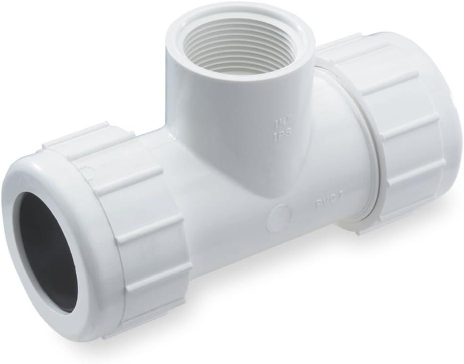 NDS CPT-1500-T PVC Compression Tee, Pipe Connection, Compression Fitting, IPS Slip Tee, 1-1/2-Inch IPS UC X 1-1/2-Inch UC X 1-1/2-Inch FPT, White