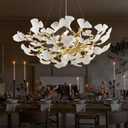 32''Round Ceramic Ginkgo Leaf Chandelier, Modern 10-Light Gold Tree Branches Chandeliers for Living Room, Dining Room Chandelier Over Table, Bedroom, Staircase, Foyer,Entrance,Kitchen