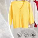 Bbonlinedress Women's 3/4 Short Sleeve Cardigans Lightweight Winter Cropped Sweater Button Up Knit Tops Shrug 2025 (White, S)