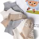 Anti Slip Low Cut Socks With Grips For Babies Infant Toddlers Kids Boys And Girls, Non Skid Ankle Socks (6-12 Months, Pack of 6, Biege)