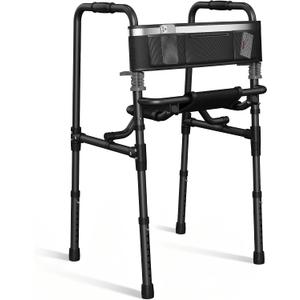 Walkers for Seniors with Seat, Portable Walker with Adjustable Height, 31.4-38.1 Inches, Mobility Aid for Adults, Elderly, and Handicapped, Foldable, Aluminum Frame with Storage Bag, Only 6.6LBS