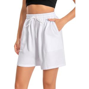 Women's Lounge Athletic Shorts with Pockets, 6.1" Sweat Shorts Women, Summer Casual Elastic Walking Running Shorts (White, M)