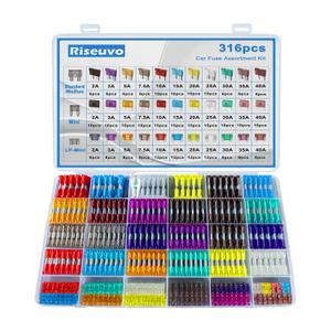 Riseuvo 316 Pcs Car Fuses Kit - Blade Replacement Assortment Fuses for RV, Camper, Boat, Truck, Motorcycle (2A 3A 5A 7.5A 10A 15A 20A 25A 30A 35A 40A) - Standard & Mini & Low Profile Mini Fuse