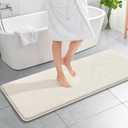 OLANLY Thick Memory Foam Bathroom Runner Rugs 59x20, Extra Soft Absorbent Long Bath Rug, Quick Dry Bath Mats, Non-Slip, Machine Washable Mat for Bathroom, Tub and Shower, Home Decor Accessories, Ivory