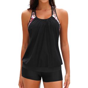 Yonique Two Piece Tankini Bathing Suits T-Back Blouson Swim Tops with Boy Shorts Women Swimsuits Sporty Swimwear (X-Large, Red)