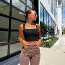 OQQ Women's 3 Piece Tank Tops Strappy Sleeveless Square Neck Stretch Tee Shirts Crop Camis (S)