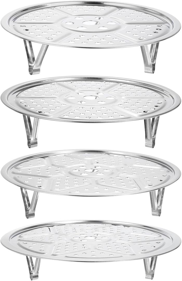 uxcell 4pcs Stainless Steel Steamer Rack with Stand, 7.9 Inches/8.6 Inches/9.5 Inches/10.2 Inches Pot Steaming Tray for Steamer Cookware Instant Pressure Cooker