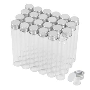 30ml Glass Clear Test Tubes with Screw Caps and Plastic Stoppers, Liquid Sample Vial, Leak-Proof Flat Test Tubes, 24PCS
