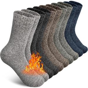 SIMIYA 5 Pairs Wool Socks Mens, Thick Warm Winter Soft Hiking & Casual Crew Socks (6-13)