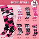 Xtinmee 24 Pairs Breast Cancer Awareness Socks Pink Ribbon Football Camo Breast Cancer Socks for Women (Small, Bright Colors)