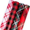 BIOBROWN Christmas Wrapping Paper Rolls - Red/Green/Black/White Tartan Plaid Design for Party, Holiday - 30" X 10' Per Roll (4 Rolls: 100 sq. ft. ttl.)