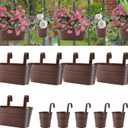 HowRU Metal Iron Flower Pots for Railing Fence Hanging Bucket Pots(5 Pcs) and Hanging Flower Pots Metal Iron Bucket Planter(10 Pcs) (Bronze)
