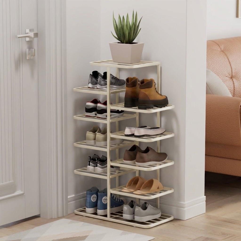 5 Tier Vertical Shoe Rack Metal Shoe Shelf Narrow Tall Shoe Tower