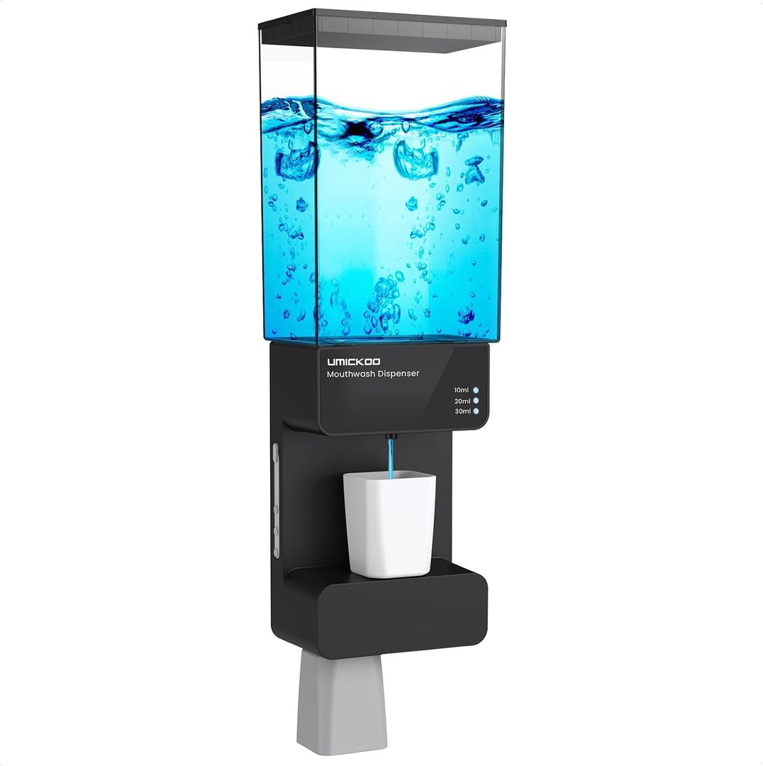 UMICKOO Mouthwash Dispenser for Bathroom 700mL(23.67 Oz),Wall Mounted Mouthwash Dispenser Automatic with Magnetic Cups,Perfect for Kids and Adults
