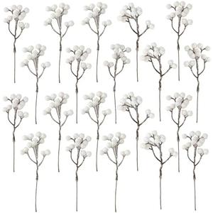 Crafare 10 Pack Artificial Berry Stems 7 Inch White Holly Berry Picks for Christmas Tree Decoration Wreath Crafts Wedding Gift,Holiday Season,Winter Decor