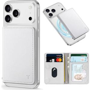 TUCCH for Magsafe Wallet with 6 Card Holders, RFID Blocking [Clear ID Window] PU Leather Men Women Folio Magnetic Phone Wallet for iPhone 17/16/15/14/13/12/Plus/Air/Pro/Pro Max Series, White