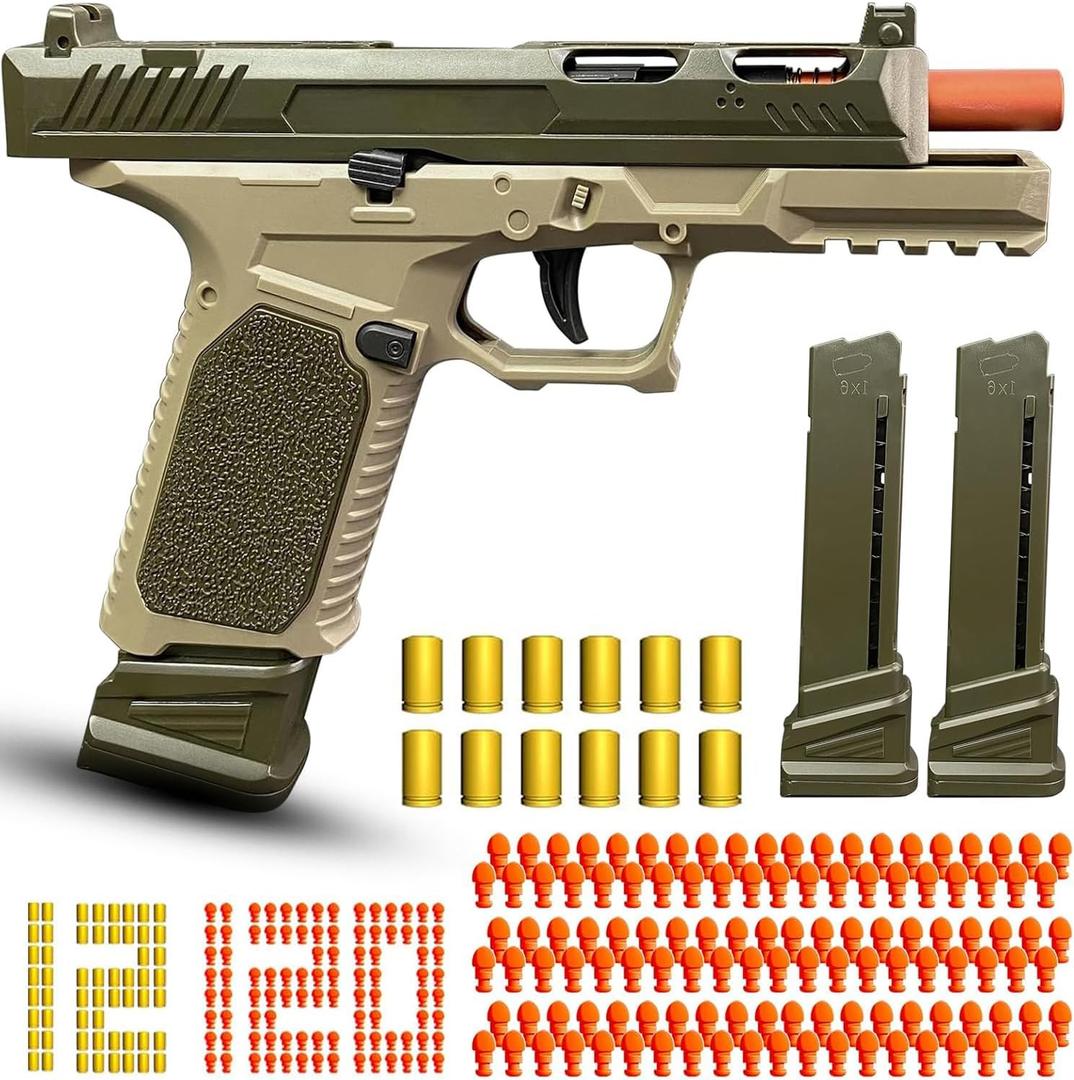 Automatic Shell Ejecting Toy Gun Pistol, Soft Bullet Toy Gun for Boys, Education Model Realistic Toy Pistol Shooting Game Toys Gifts Christmas Birthday for Kids 8+ (Khaki)