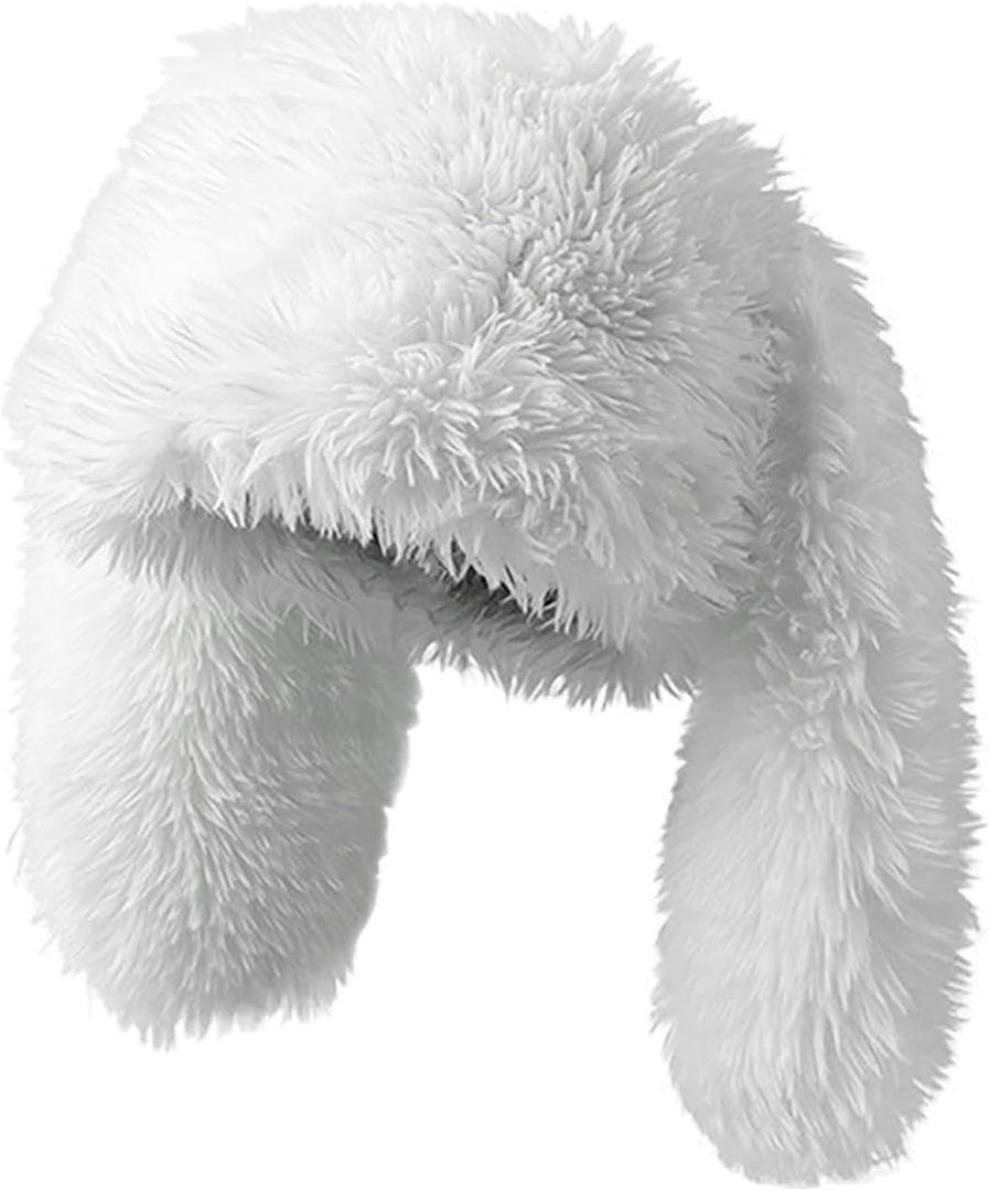 Fluffy Bunny Ear Beanie Y2K Faux Fur Hat with Long Ears Cute Warm Plush Hat