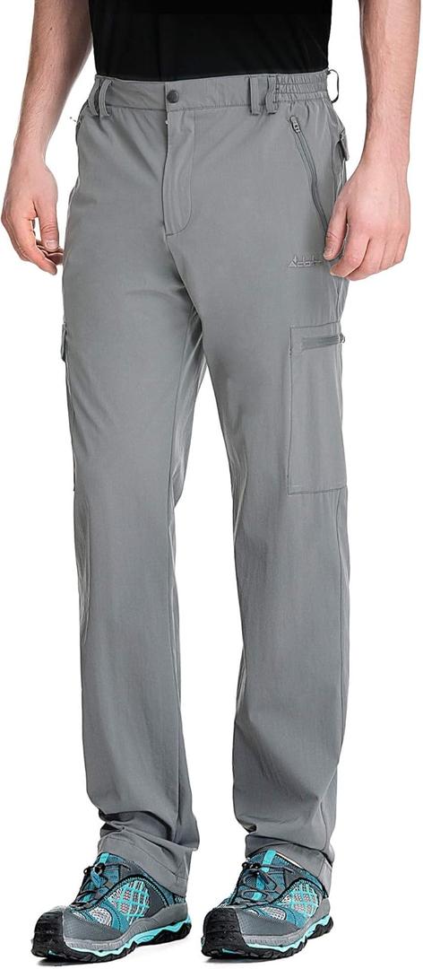 clothin Men's Elastic-Waist Travel Pant Stretchy Lightweight Pant Multi-Pockets Quick Dry Breathable (42W x 32L)