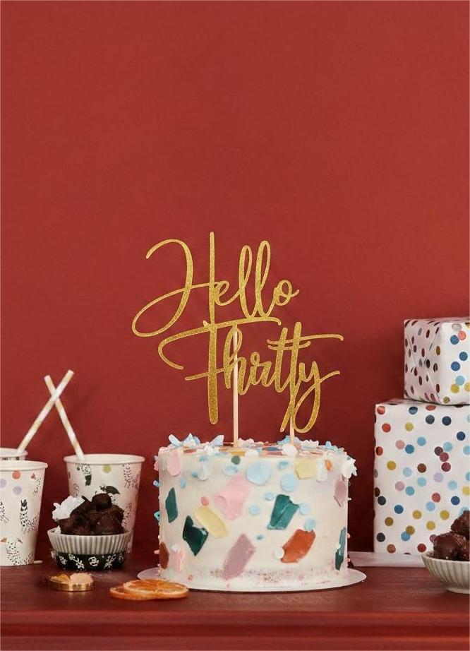 Hello Thirty Cake Topper gold Decorations