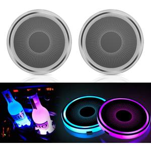 2PCS LED Cup Holder Lights for Car, Rechargeable 7 Color-Changing Light Up Cup Holder Insert Coasters, Car Accessories for Teens, Car Gifts for Men & Women