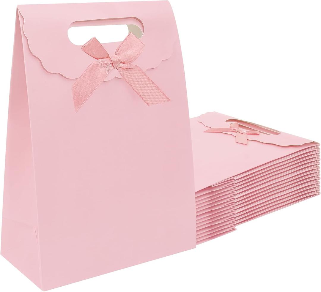 Patdefie gift bags with handles small size 7×4×10 inch 16pcs Medium Size for Birthday, Party, Favor, Wedding, Anniversary (Pink)