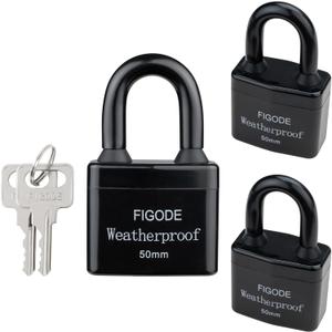 FIGODE Outdoor Waterproof Padlocks, Covered Heavy Duty Laminated Steel Locks, Large Sturdy Locks, 2.2 in. Wide, 3 Locks Same Key, Standard Shackle
