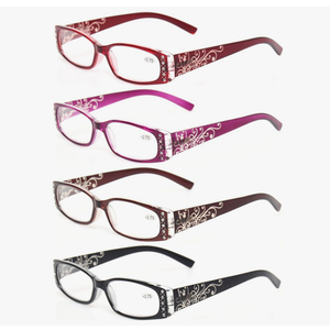 Kerecsen 4 Pairs Ladies Reading Glasses Spring Hinge with Laser Pattern Readers +0.75