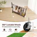Rolling Clothes Drying Rack with Lockable Wheels, Heavy Duty Metal Laundry Drying Rack with 5 Hooks and 2-Tier Drying Shelves, Drying Rack Clothing for Indoor and Outdoor Use