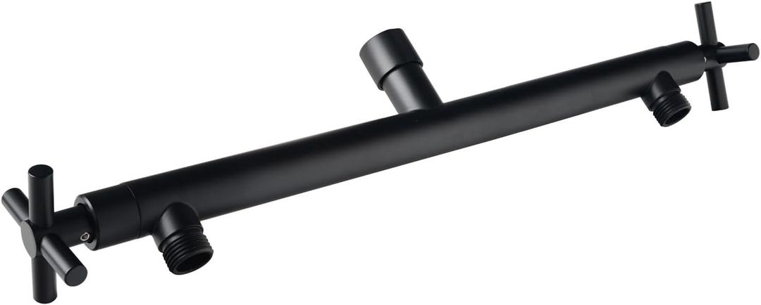 Double Outlet Manifold with Shut Off Valves for Dual Sprayer Showering System, All Brass Adapter Matte Black,STB01-L (11.8-inch)