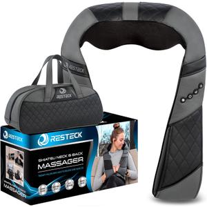 RESTECK Massagers for Neck and Back with Heat - Deep Tissue 3D Kneading Pillow, Electric Shiatsu Shoulder Massage, Foot, Legs,Body - Relieve Muscle Pain - Office, Home & Car (Black/Grey)