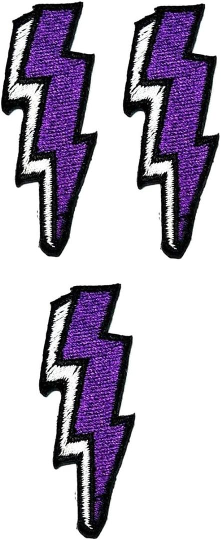 Umama Patch Set of 3 Mini Purple Lightning Patch Lightning Bolt Storm Cartoon Iron On Embroidered Patches Appliques Needle craft Machine Embroidery Clothes Accessory Sewing DIY