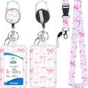 Bow Lanyards for ID Badges Holder Valentines Day Badge Reel Retractable with Clip Funny Badge Holder with Pink Lanyard for Workers Students Teachers Nurse