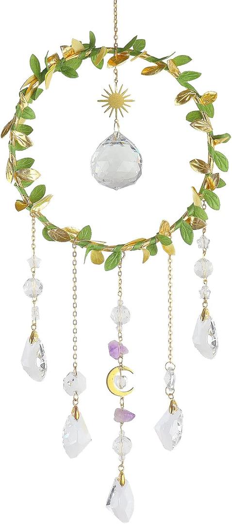 Suncatcher - Hanging Crystals Sun Catchers with Healing Amethyst for Windows, Glass Prisms Rainbow Maker, Home Decor, Blessed Gift Ideas (Style1)