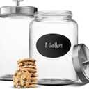 KooK Glass Storage Containers with Lids, 1 Gallon, Set of 2, Glass Canister, Laundry Jar, Kitchen Jar, Storage for Pantry, (3.7, Circular, Silver)
