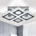 22" Crystal Chandelier Square Ceiling Light Led Flush Mount Ceiling Lighting Modern Crystal 4 Lights Chandeliers for Living Room Bedroom Kitchen Cool White