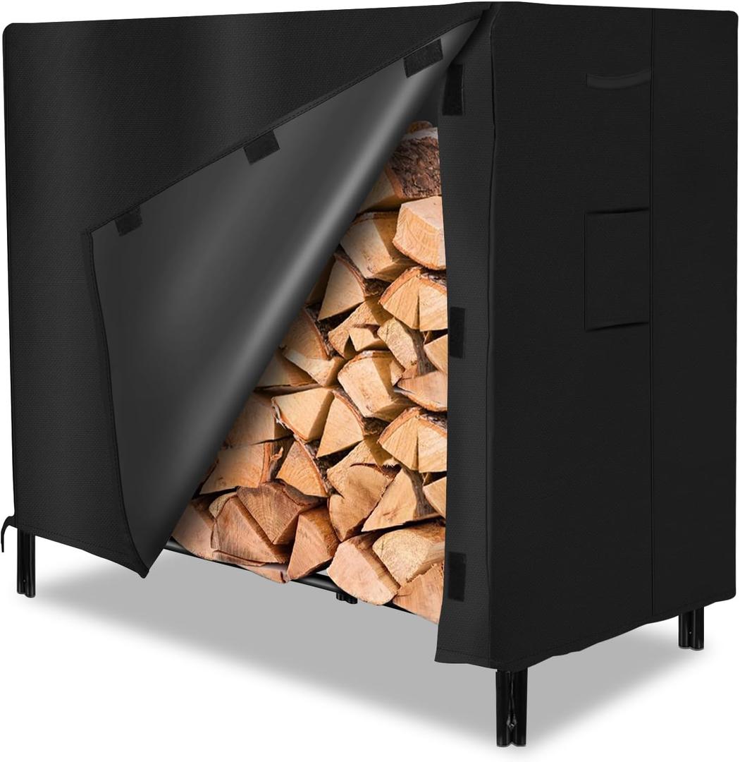 ESSORT Firewood Rack Cover, Outdoor Log Rack Cover 4 feet 420D Waterproof, Winterproof Weatherproof Tarp Cover for Dry Wood Pile Holder 48"x24"x42", black