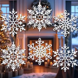 8Pcs Large White Snowflake Ornaments, 12''Big Plastic Christmas Ornaments, Hanging Snowflake Decorations for Christmas Tree Decorations Winter Decoration Indoor Outdoor Holiday Decor Craft Snowflakes