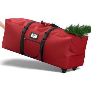 Kesfitt Christmas Tree Storage Bag 9Ft, Rolling Christmas Tree Bag with Wheels, Christmas Tree Storage Box with Adjustable Straps Fits Artificial Tree, 600D Oxford Extra Large Heavy Duty, Dual Zippers (Red)