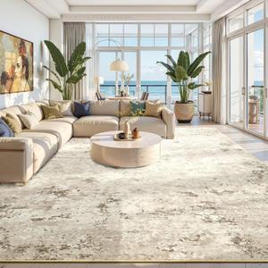 Toneed Abstract Area Rug 7x9 Modern Washable Rug Soft Non Slip Rug Low Pile for Bedroom Living Room Dining Room Beige