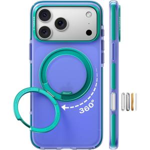 TORRAS O3 Hue for iPhone 17 Pro Max Case,4X Military-Grade Air Drop Protection with Shockproof Airbag Bumper,360 Magnetic Stand Compatible with MagSafe Phone Case,Colorblock Aesthetic,Indigo Blue